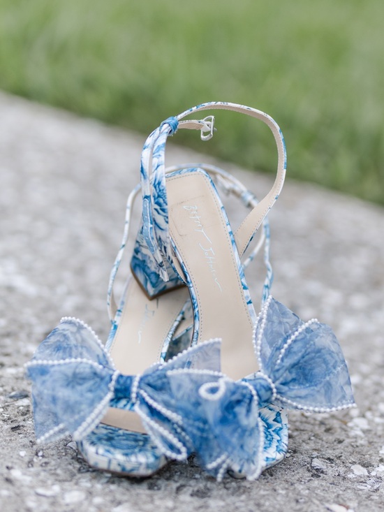 Betsey Johnson Shoes - Betsey Johnson Blue Floral Peep-Toe Slingback Heels with Bow